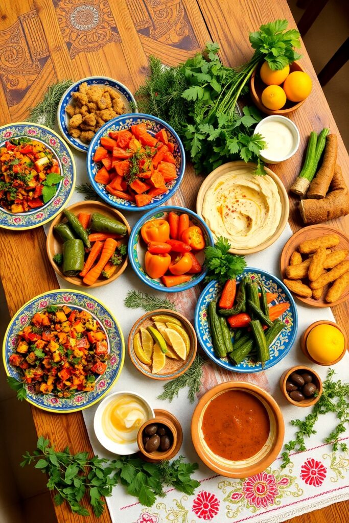 Vibrant Mediterranean Food Spread on Table – free AI stock image