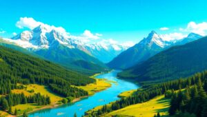 Vibrant Mountain River Landscape – free AI stock image