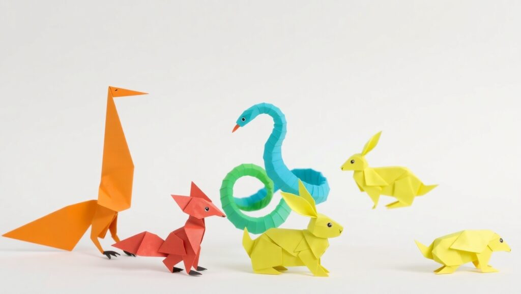 Vibrant Origami Animal Wonderland – free AI stock image