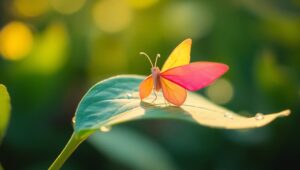 Vibrant Origami Butterfly on Leaf – free AI stock image