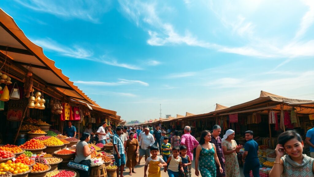 Vibrant Overhead Market Scene – free AI stock image