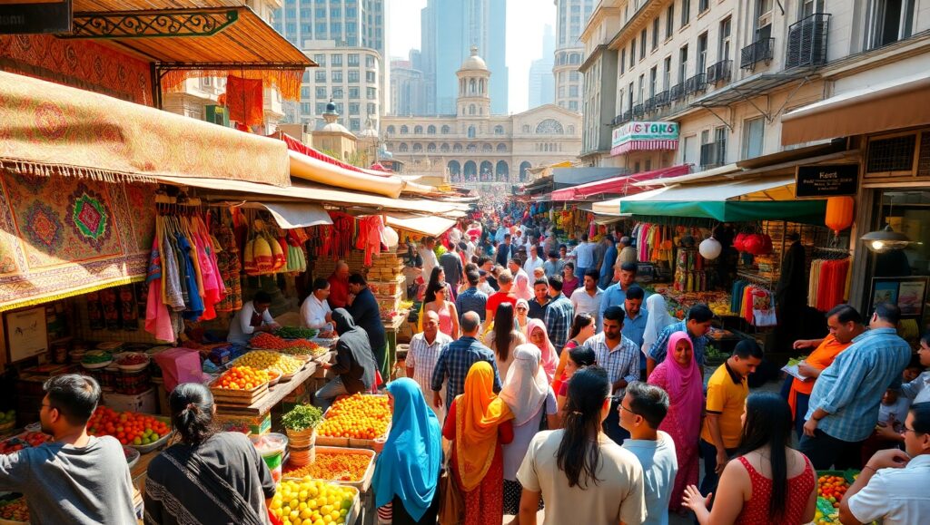 Vibrant Overhead View of Market – free AI stock image