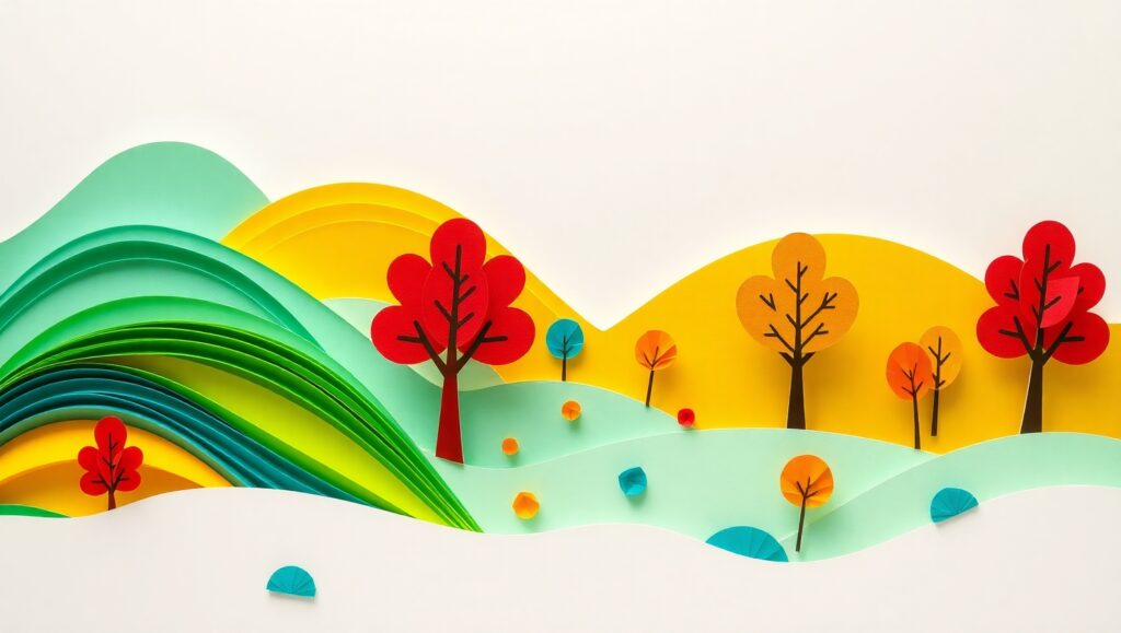 Vibrant Papercraft Landscape Design – free AI stock image