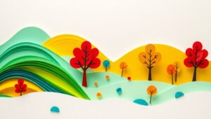 Vibrant Papercraft Landscape Design – free AI stock image