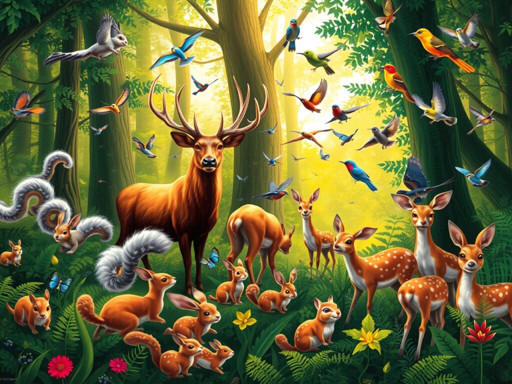 A Vibrant Parade of Forest Animals – free AI stock image