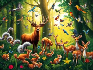 A Vibrant Parade of Forest Animals – free AI stock image