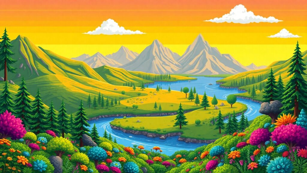 Vibrant Pixel Art Landscape Scene – free AI stock image