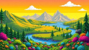Vibrant Pixel Art Landscape Scene – free AI stock image