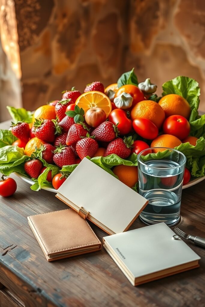A Vibrant Plate of Fresh Fruits and Vegetables – free AI stock image