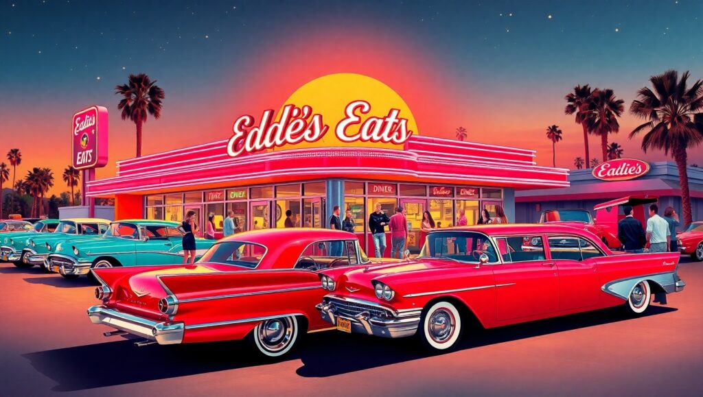 Vibrant Retro Diner at Night – free AI stock image