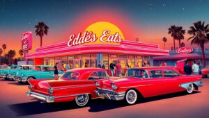 Vibrant Retro Diner at Night – free AI stock image