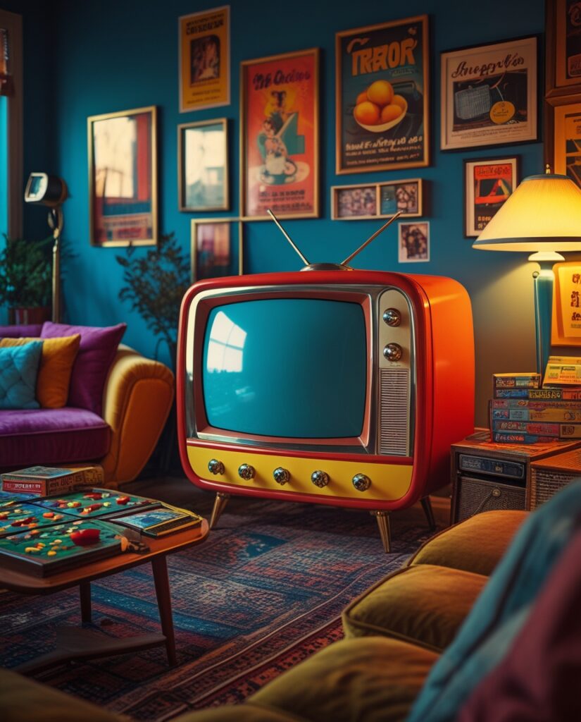 Vibrant Retro Television in Cozy Living Room – free AI stock image