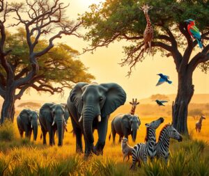 A Vibrant Safari Scene with Diverse Wildlife – free AI stock image