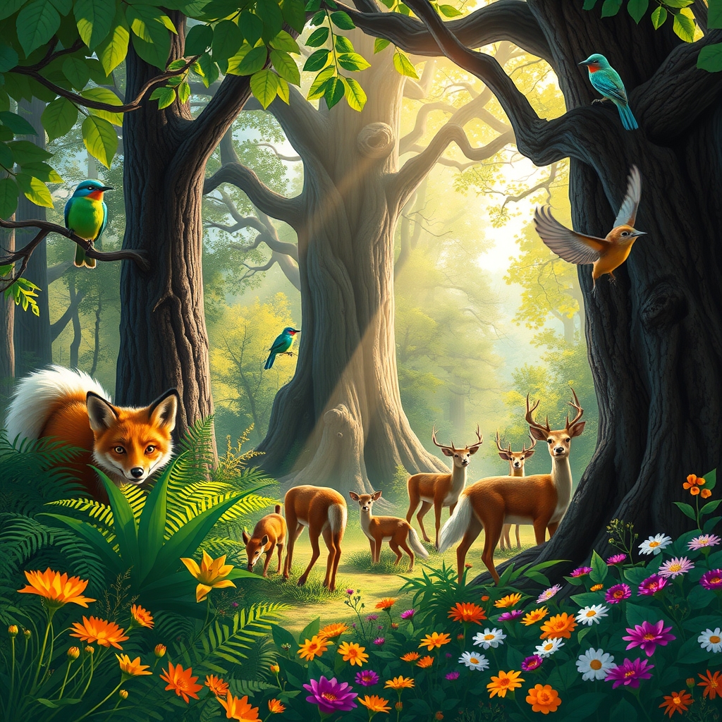A Vibrant Sanctuary of Forest Animals – free AI stock image
