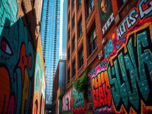 Vibrant Street Art in Urban Landscape – free AI stock image
