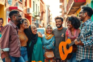 A Vibrant Street Gathering of Friends – free AI stock image