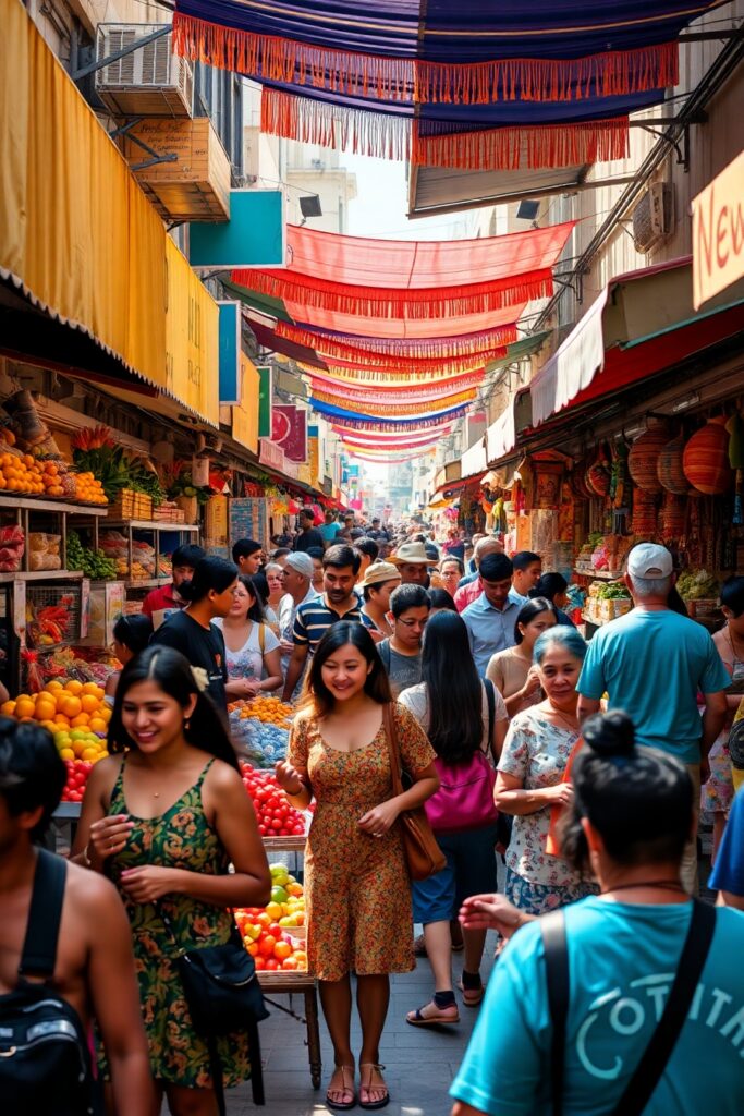Vibrant Street Life in a City Market – free AI stock image