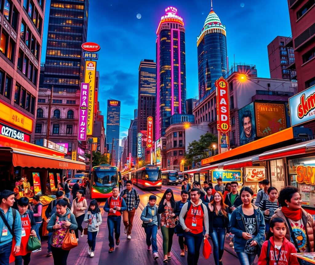 Vibrant Street Life in a Modern City – free AI stock image