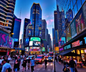 Vibrant Street Life in a Modern City – free AI stock image