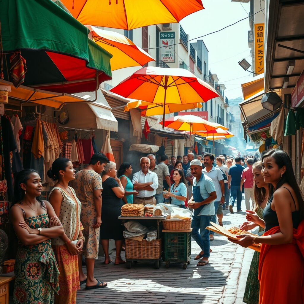 A Vibrant Street Market Filled with People – free AI stock image