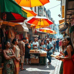 A Vibrant Street Market Filled with People – free AI stock image