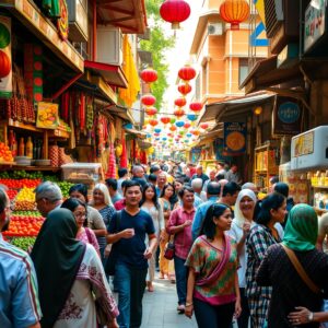 A Vibrant Street Market Filled with People – free AI stock image
