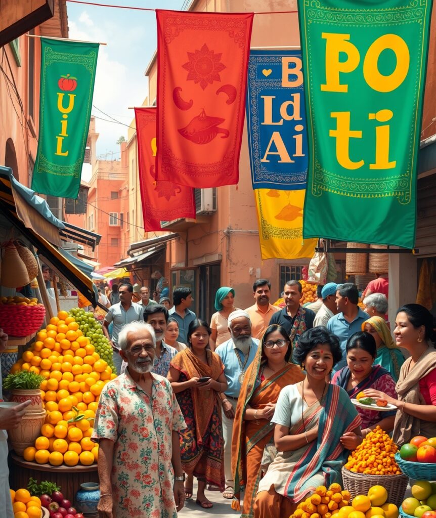 A Vibrant Street Market Full of People – free AI stock image