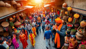 Vibrant Street Market Overhead View – free AI stock image