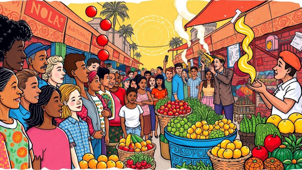 Vibrant Street Market Wonderland – free AI stock image