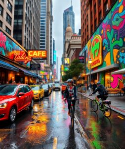 Vibrant Street Scenes in Urban Landscape – free AI stock image