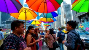 Vibrant Street Vendor Interaction – free AI stock image