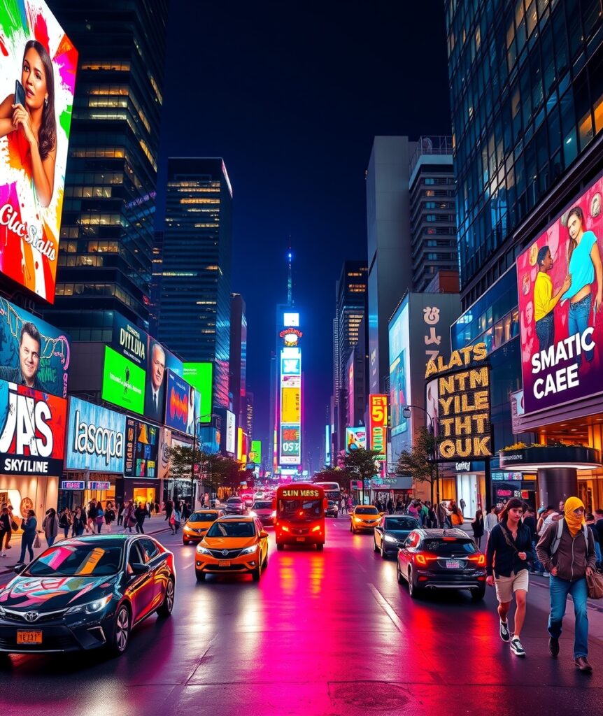 Vibrant Streets of a Modern Cityscape – free AI stock image