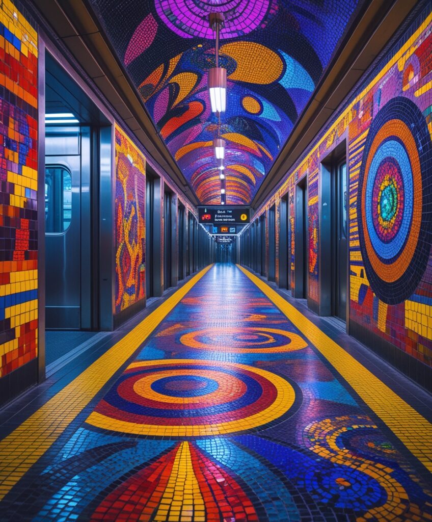 Vibrant Subway Station Mosaic – free AI stock image