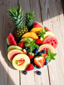 Vibrant Summer Fruit Display on Wooden Table – free AI stock image
