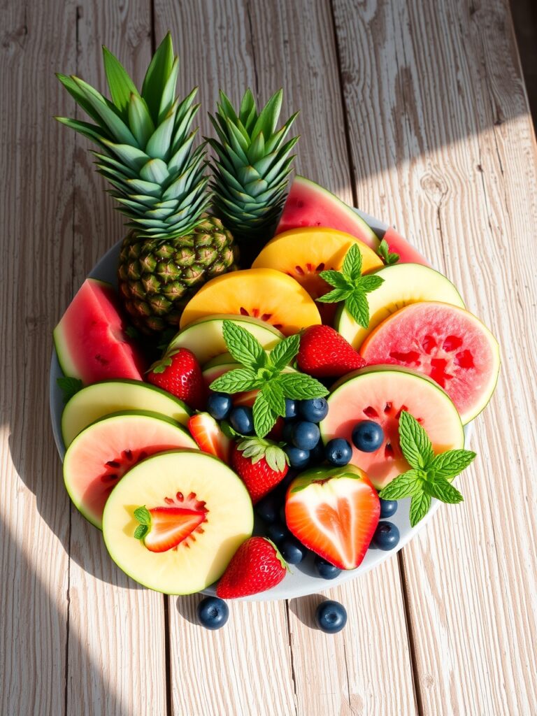 Vibrant Summer Fruit Display on Wooden Table – free AI stock image