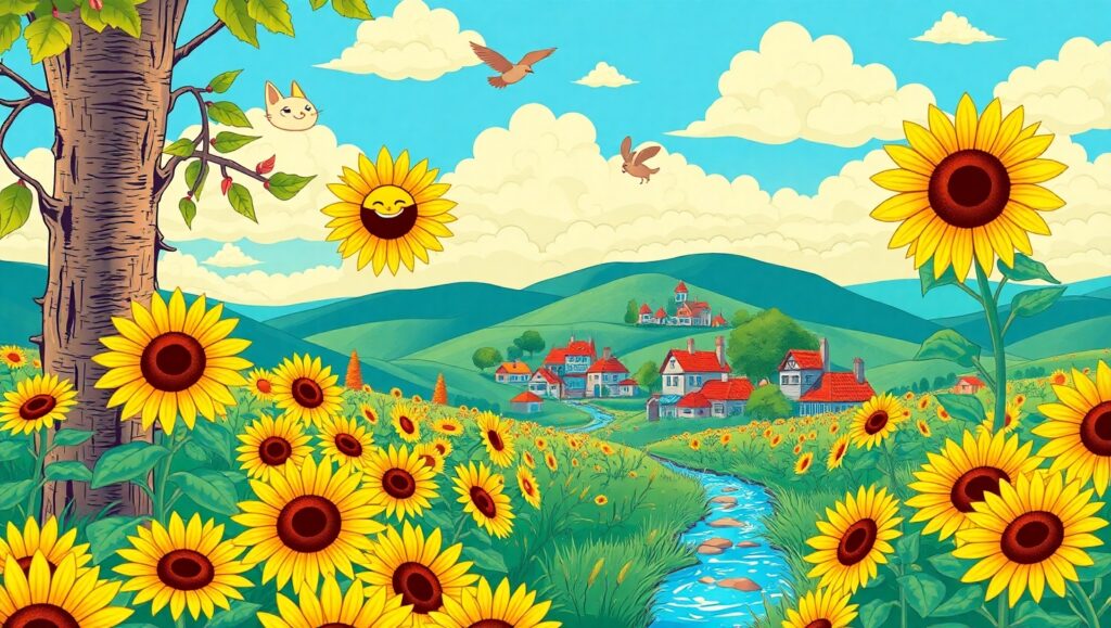 Vibrant Sunflower Landscape – free AI stock image