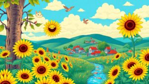 Vibrant Sunflower Landscape – free AI stock image