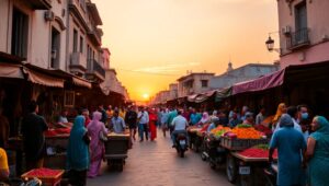 Vibrant Sunset at the Street Market – free AI stock image