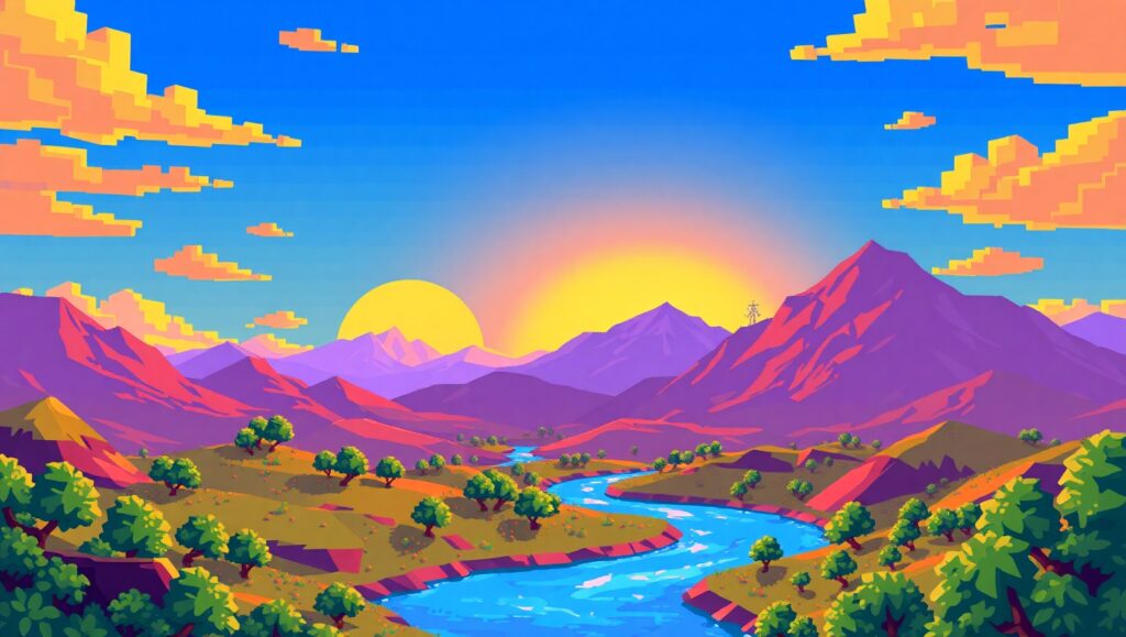 Vibrant Sunset in Pixel – free AI stock image