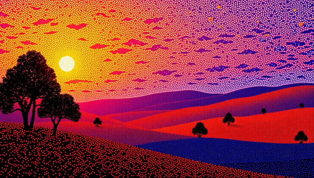 Vibrant Sunset in Pointillism Style – free AI stock image