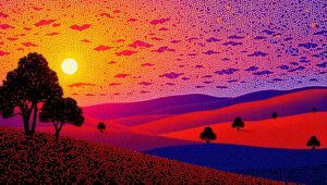 Vibrant Sunset in Pointillism Style – free AI stock image