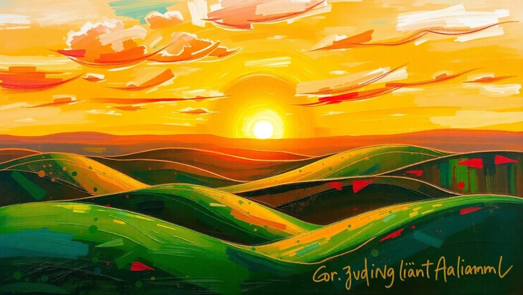 Vibrant Sunset Over Hills – free AI stock image