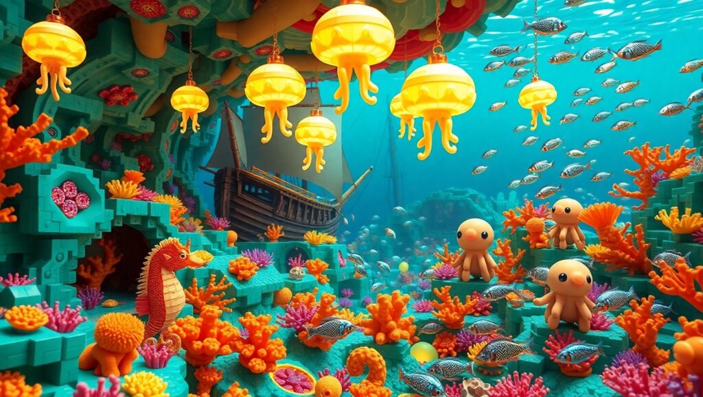 Vibrant Underwater Voxel City – free AI stock image