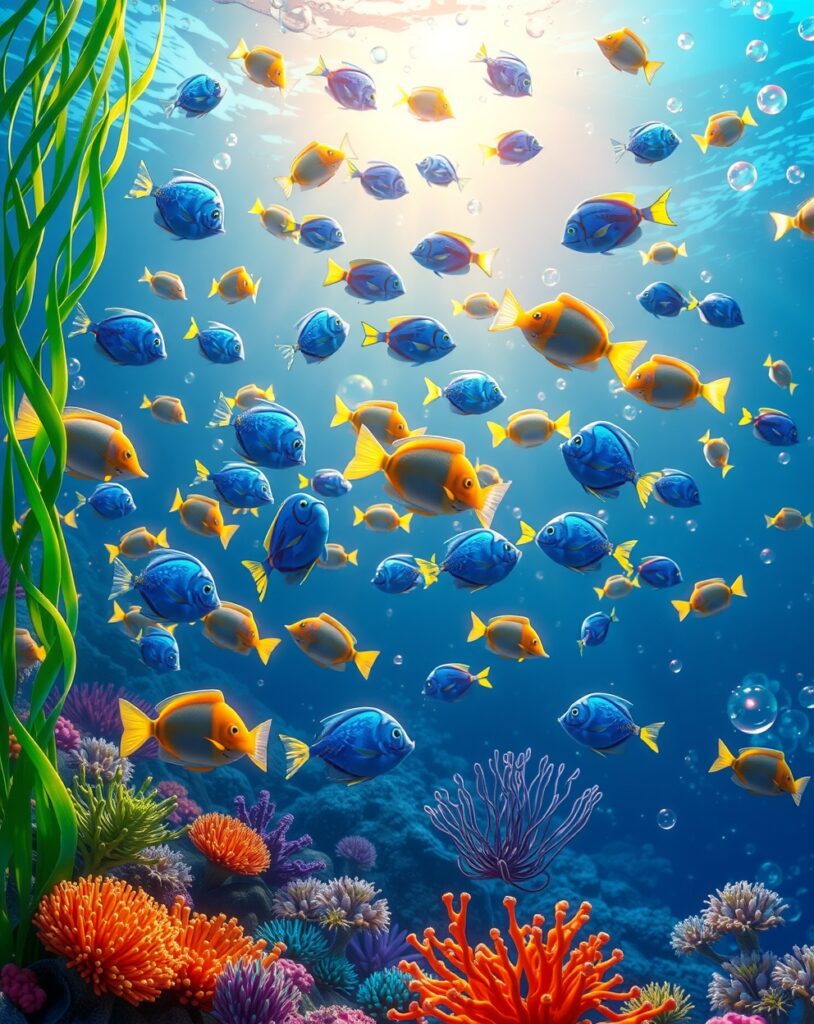 Vibrant Underwater World of Animated Fish – free AI stock image