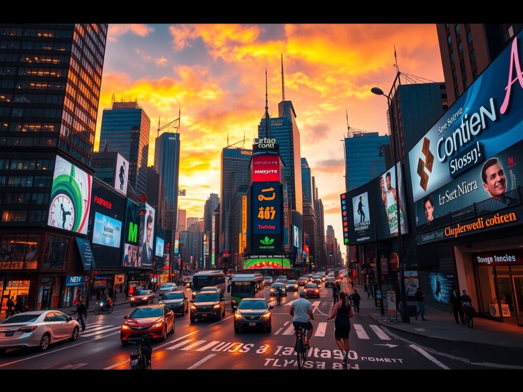 Vibrant Urban Cityscape at Dusk – free AI stock image