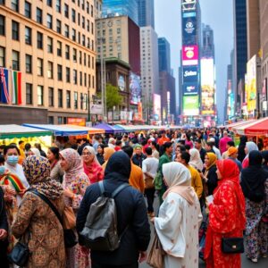 A Vibrant Urban Gathering of Cultures – free AI stock image