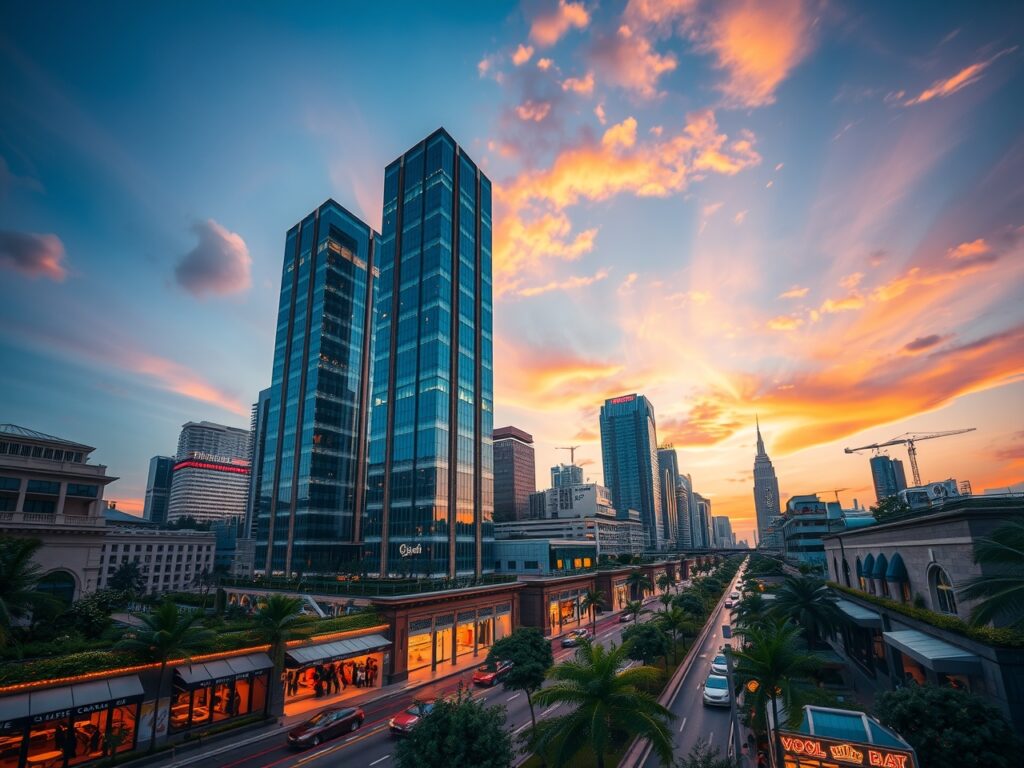 Vibrant Urban Landscape at Dusk – free AI stock image