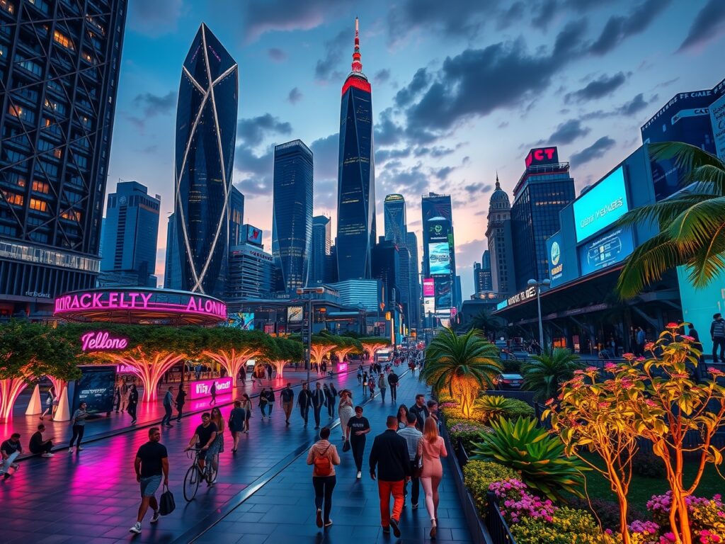 Vibrant Urban Landscape at Dusk – free AI stock image