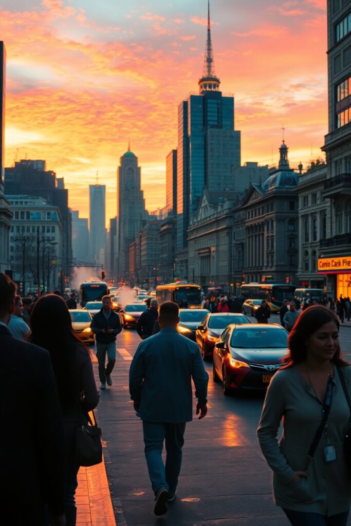 Vibrant Urban Landscape at Dusk – free AI stock image