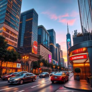 Vibrant Urban Landscape at Dusk – free AI stock image